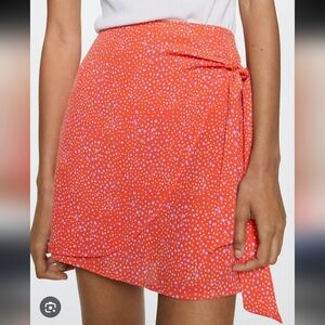 337-Mango Red Purple Mini Skirt with Bow Detail